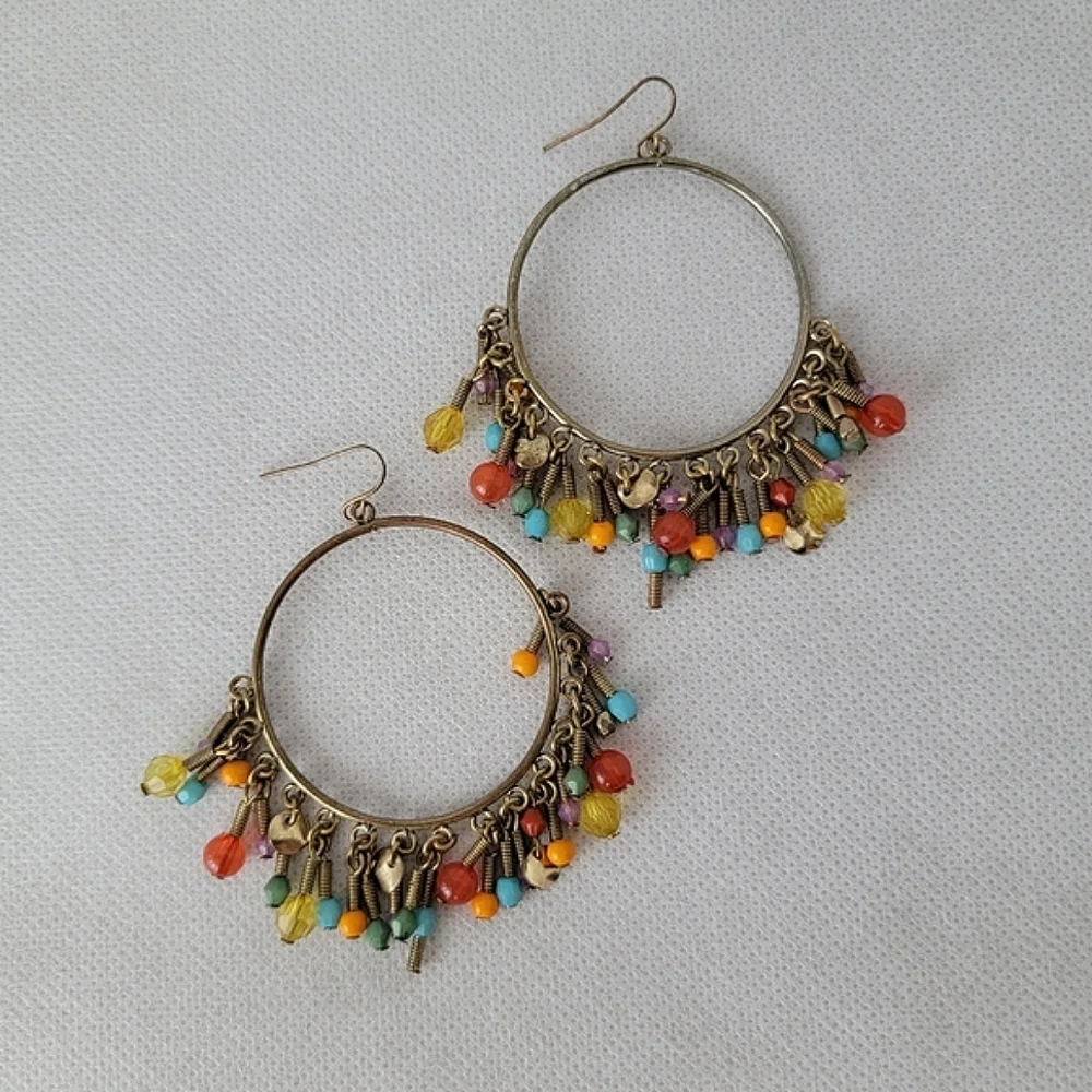 Boho Beaded Hoop Earrings Y2k 90s